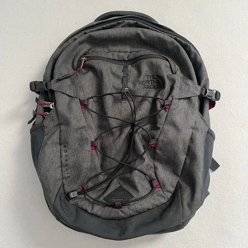 The North Face TNF Gray Magenta Pink Borealis Laptop School Hiking Backpack Bag